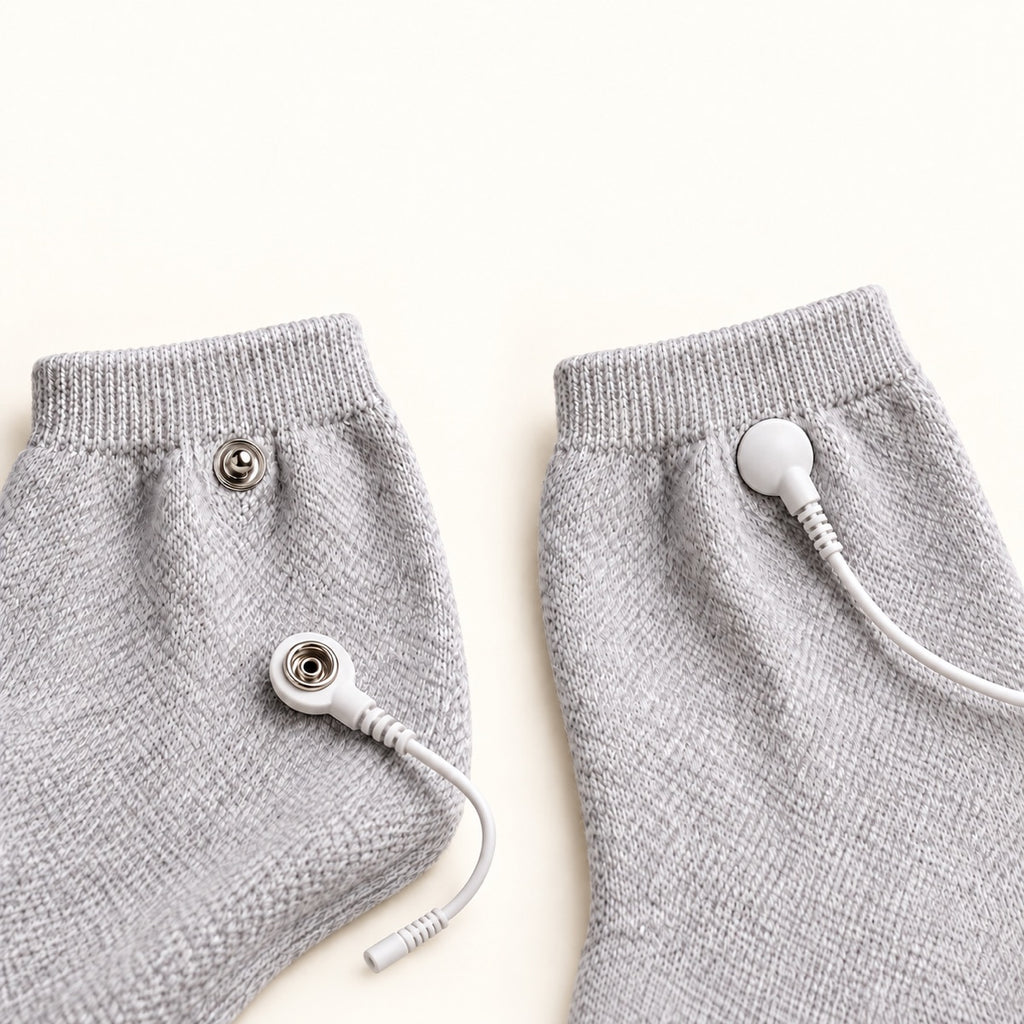 Two sock cuffs showing detached and attached cable connectors side by side